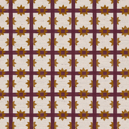 Starfall Check printed cotton, linen union fabric in Blackcurrant