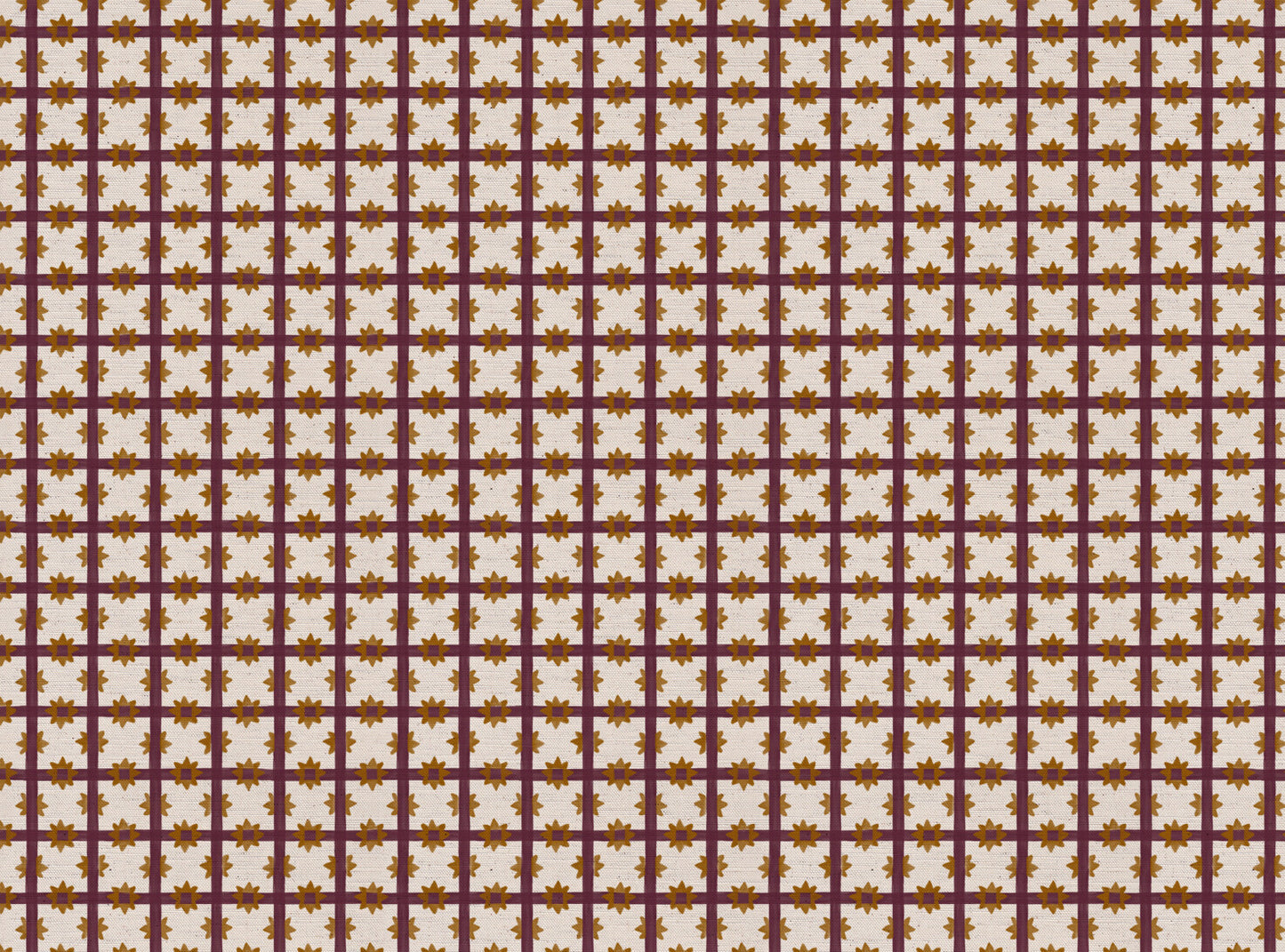 Starfall Check printed cotton, linen union fabric in Blackcurrant