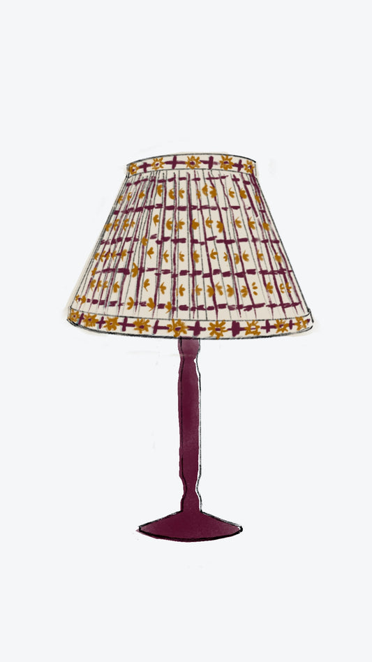 Starfall Check gathered lampshade in Blackcurrant