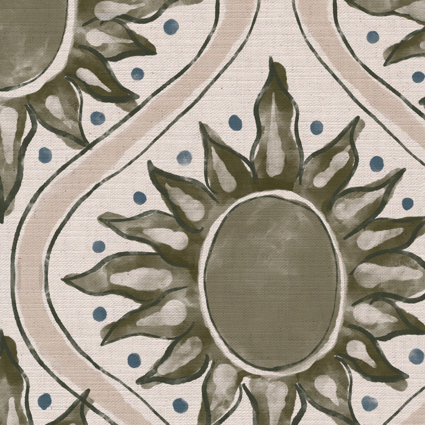 Sunburst linen cotton union in olive green and natural