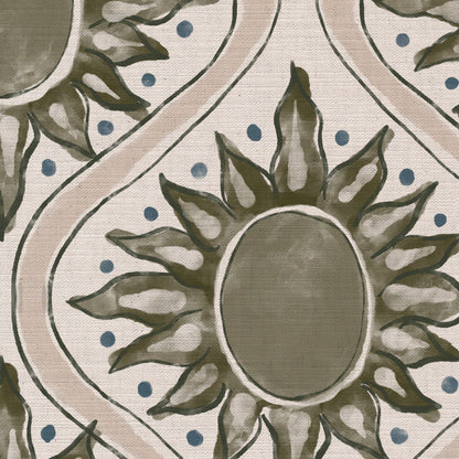 Sunburst linen cotton union in olive green and natural