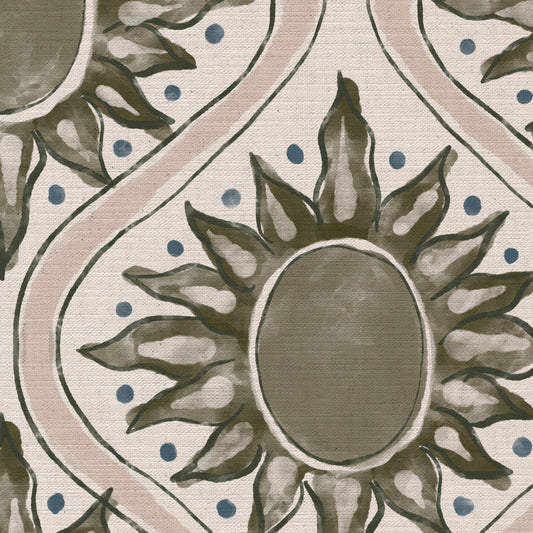 Sunburst linen cotton union in olive green and natural