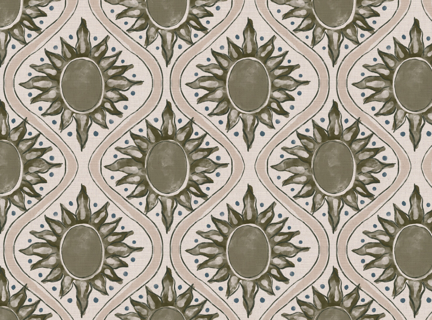 Sunburst linen cotton union in olive green and natural