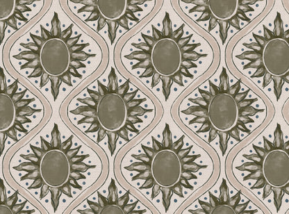Sunburst linen cotton union in olive green and natural