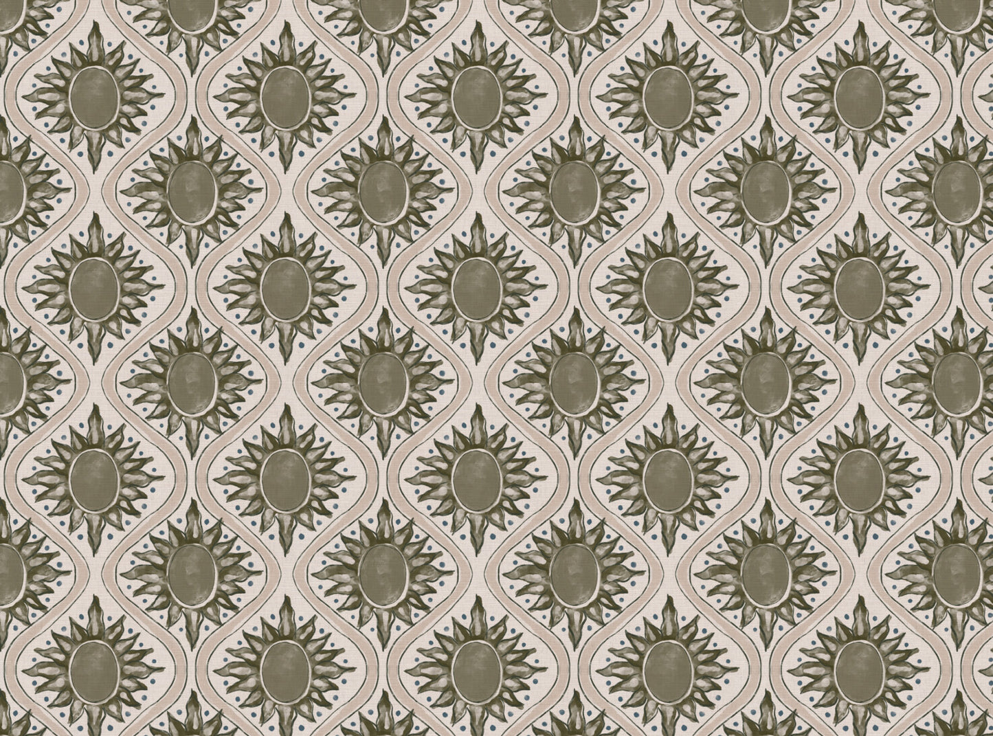 Sunburst linen cotton union in olive green and natural