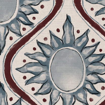 Sunburst linen cotton union in blue and red