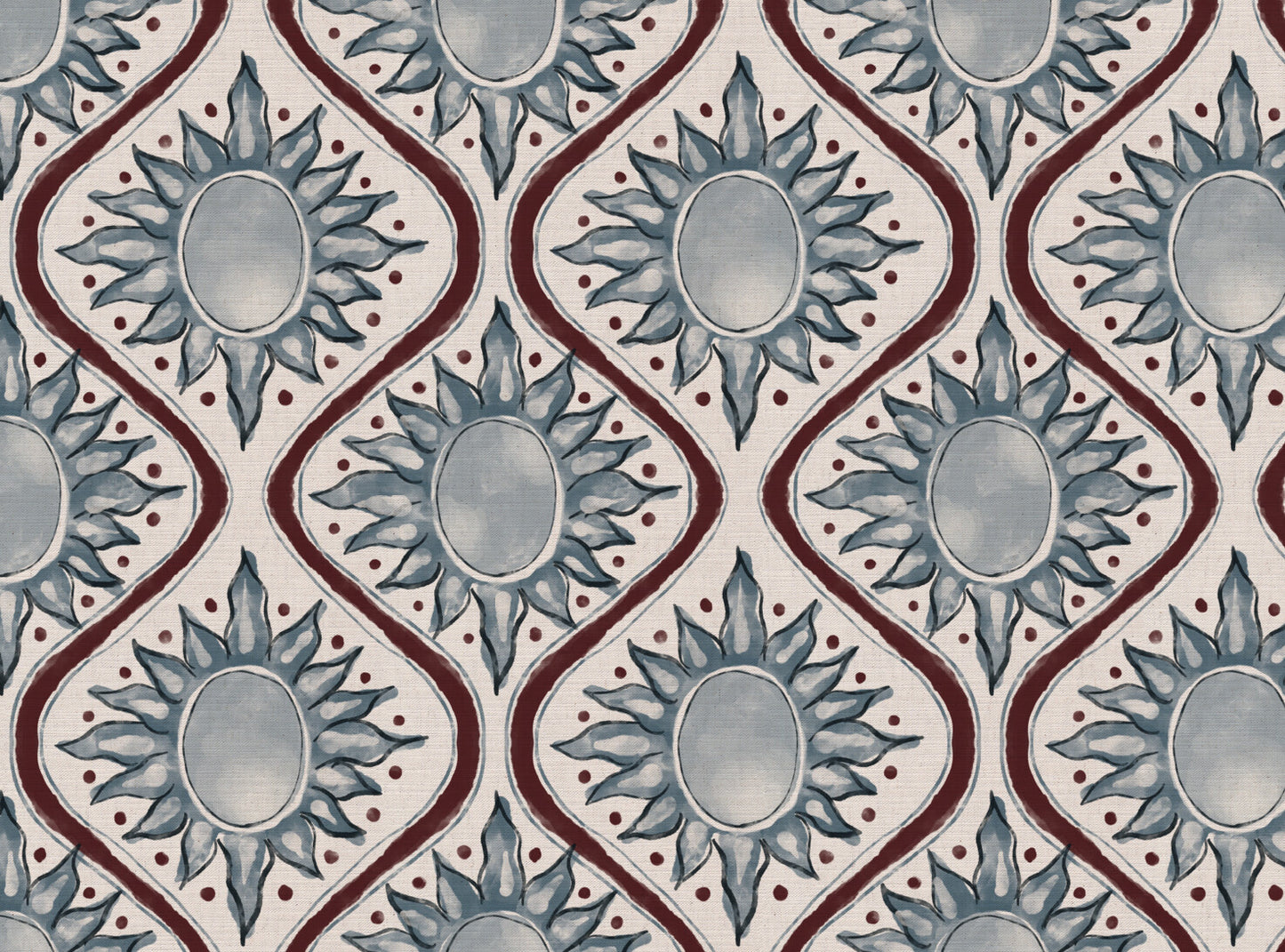 Sunburst linen cotton union in blue and red