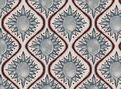 Sunburst linen cotton union in blue and red