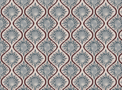 Sunburst linen cotton union in blue and red