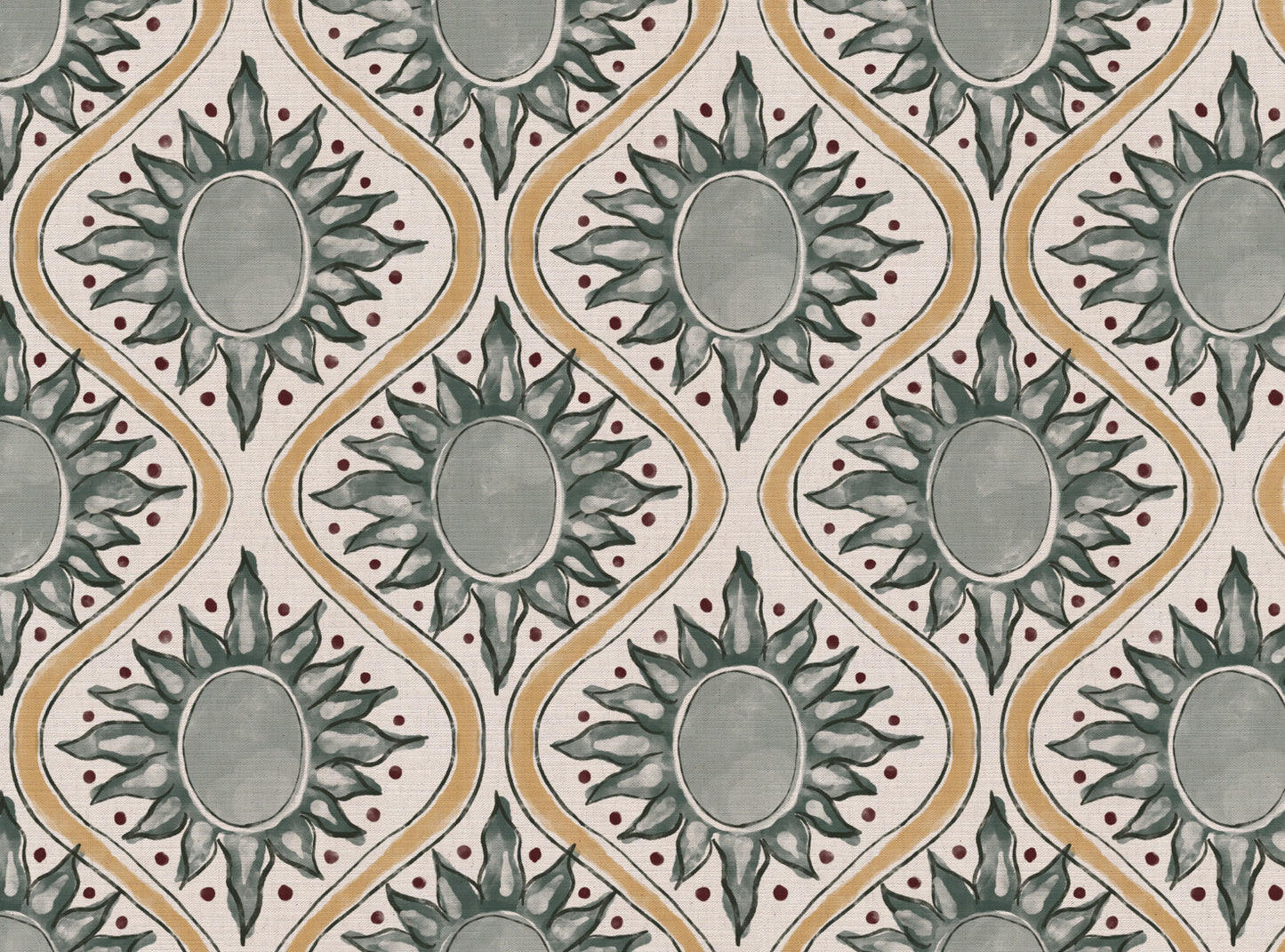 Sunburst linen cotton union in sea green and yellow