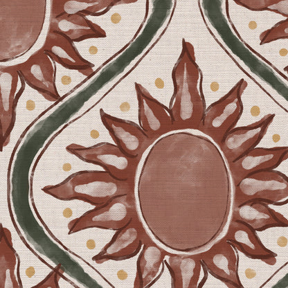 Sunburst linen cotton union in terracotta and green