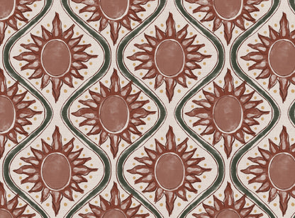 Sunburst linen cotton union in terracotta and green