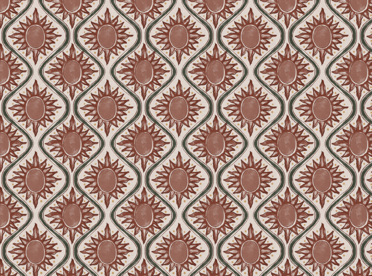 Sunburst linen cotton union in terracotta and green