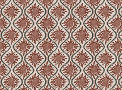 Sunburst linen cotton union in terracotta and green