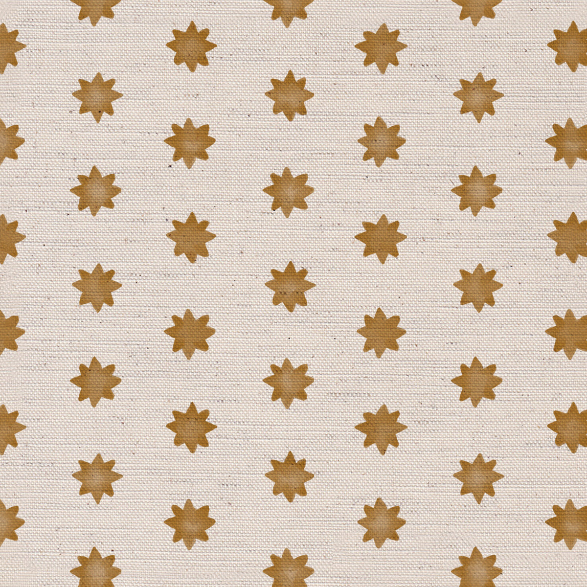 Little Stars printed cotton, linen union fabric in in Golden Ochre