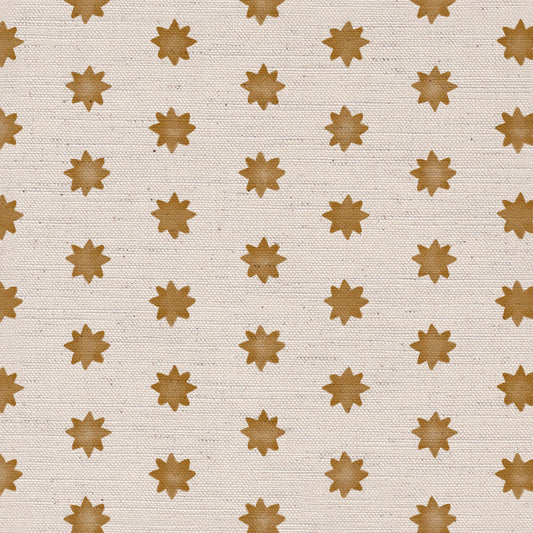 Little Stars printed cotton, linen union fabric in in Golden Ochre