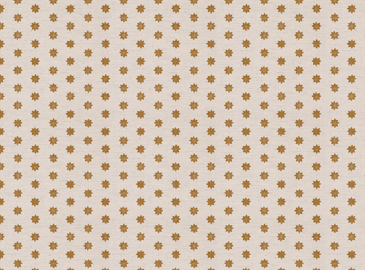 Little Stars printed cotton, linen union fabric in in Golden Ochre