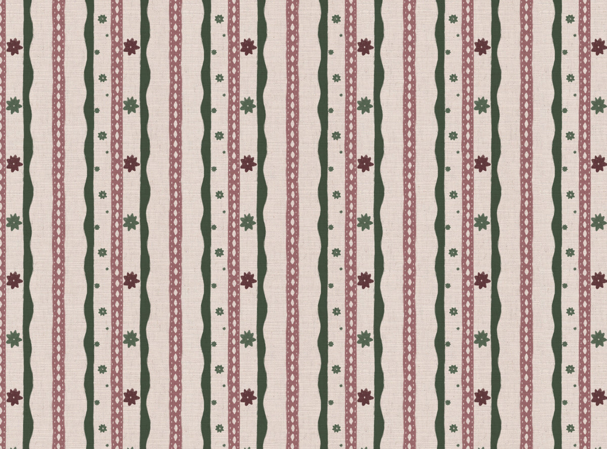 Rodeo stripe printed cotton, linen union fabric in Pink and Green