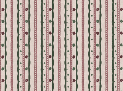 Rodeo stripe printed cotton, linen union fabric in Pink and Green