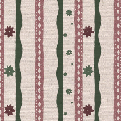 Rodeo stripe printed cotton, linen union fabric in Pink and Green