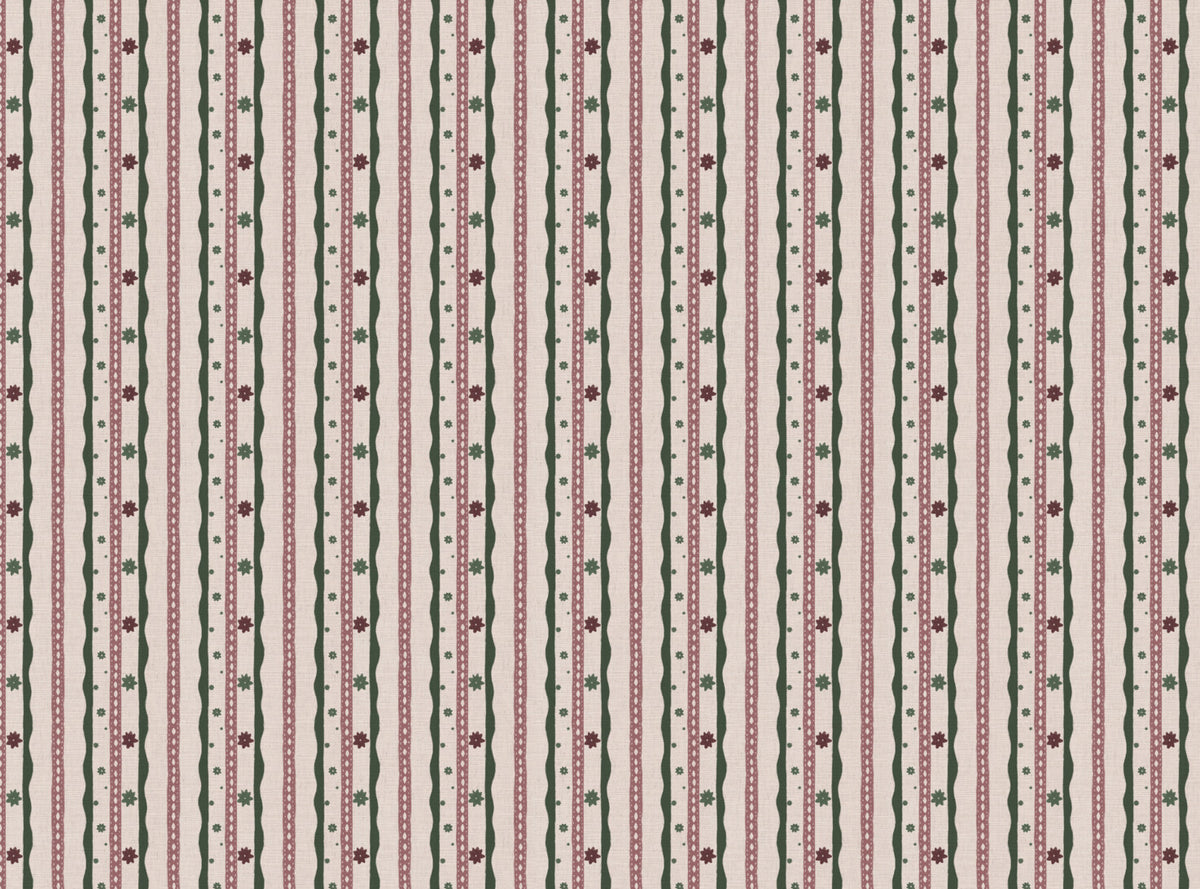Rodeo stripe printed cotton, linen union fabric in Pink and Green