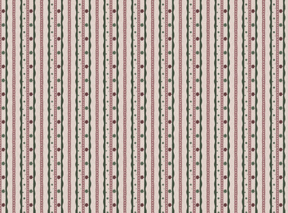Rodeo stripe printed cotton, linen union fabric in Pink and Green