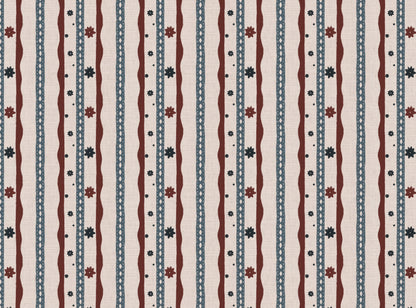 Rodeo stripe printed cotton, linen union fabric in Red And Blue