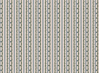 Rodeo stripe printed cotton, linen union fabric in Blue and Green