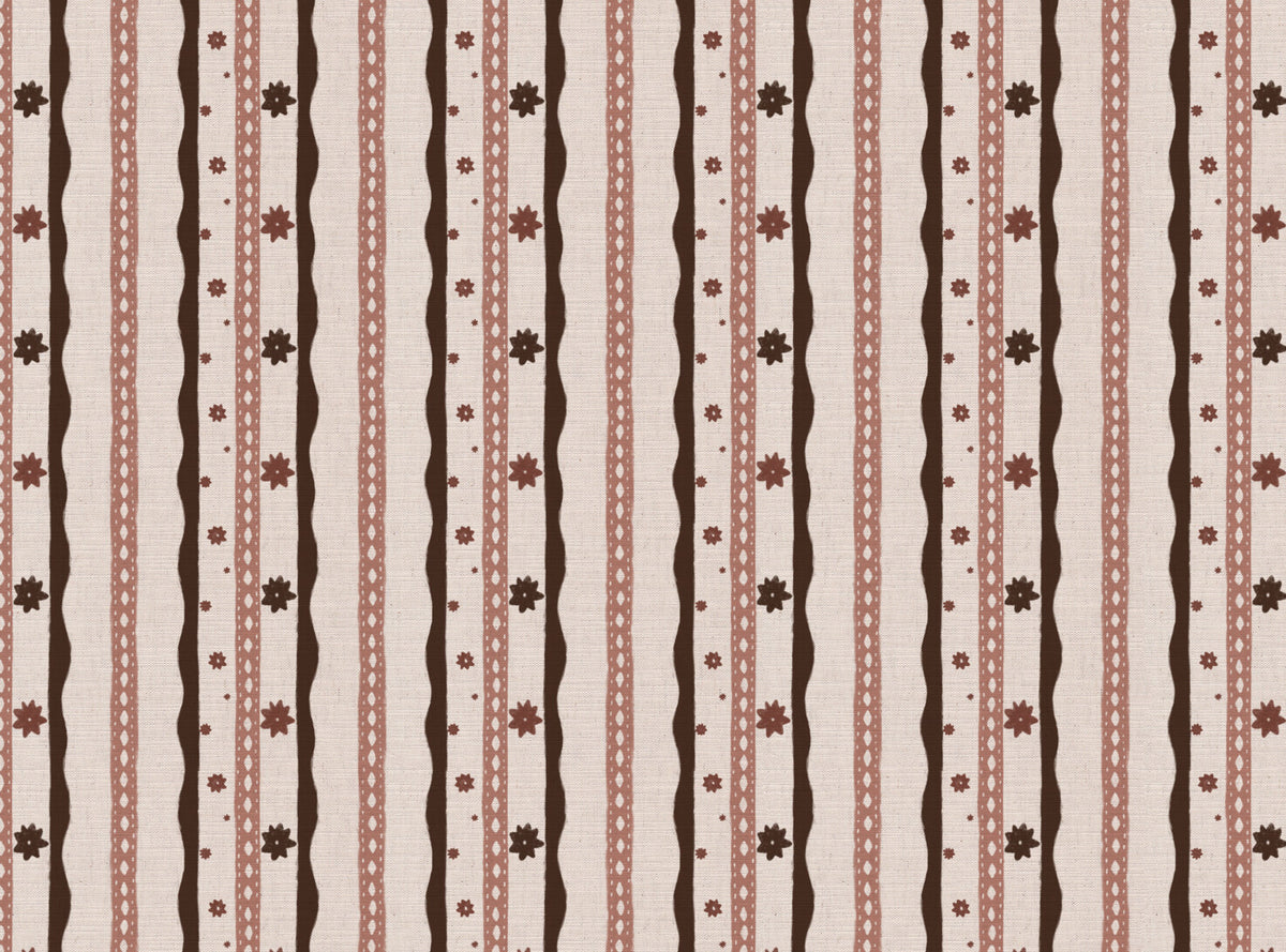 Rodeo stripe printed cotton, linen union fabric in cocoa