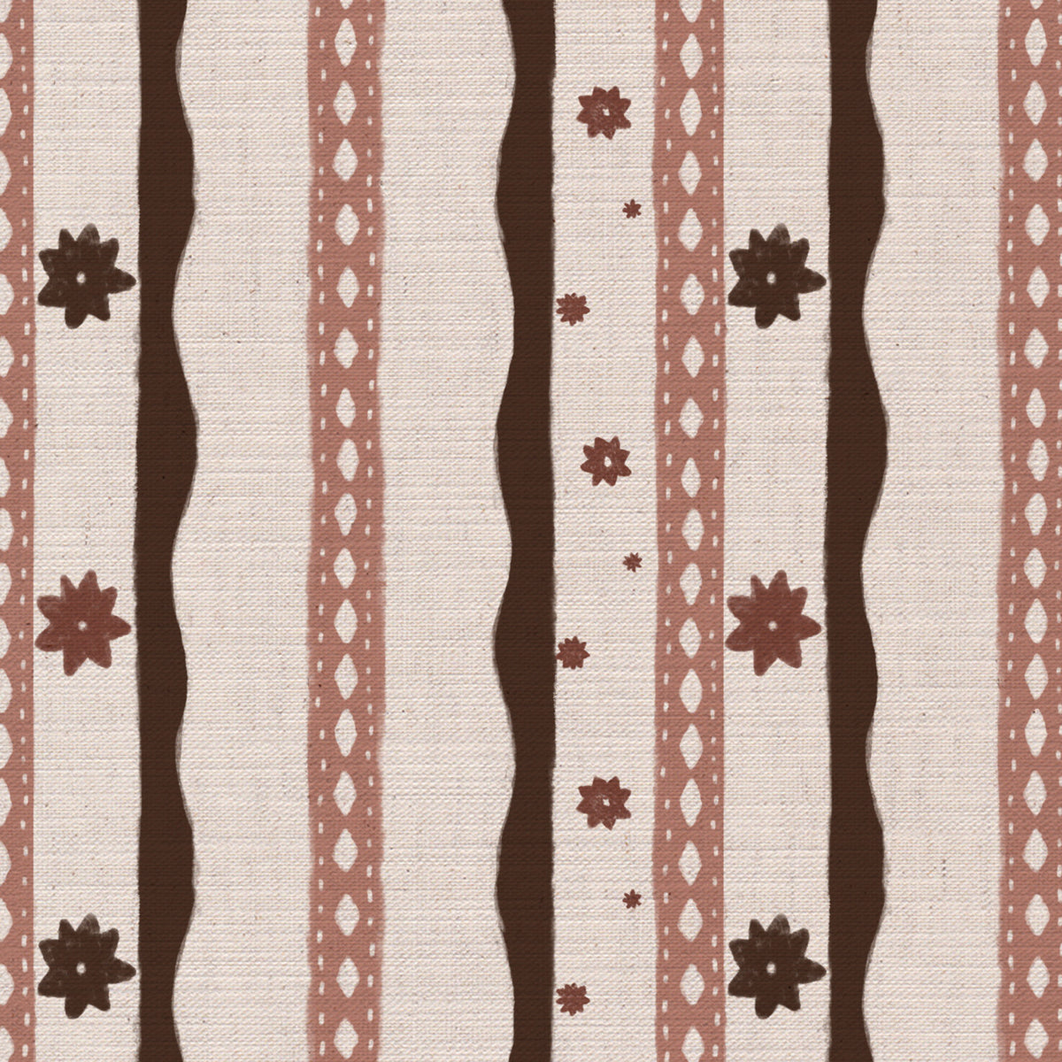 Rodeo stripe printed cotton, linen union fabric in cocoa
