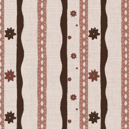 Rodeo stripe printed cotton, linen union fabric in cocoa