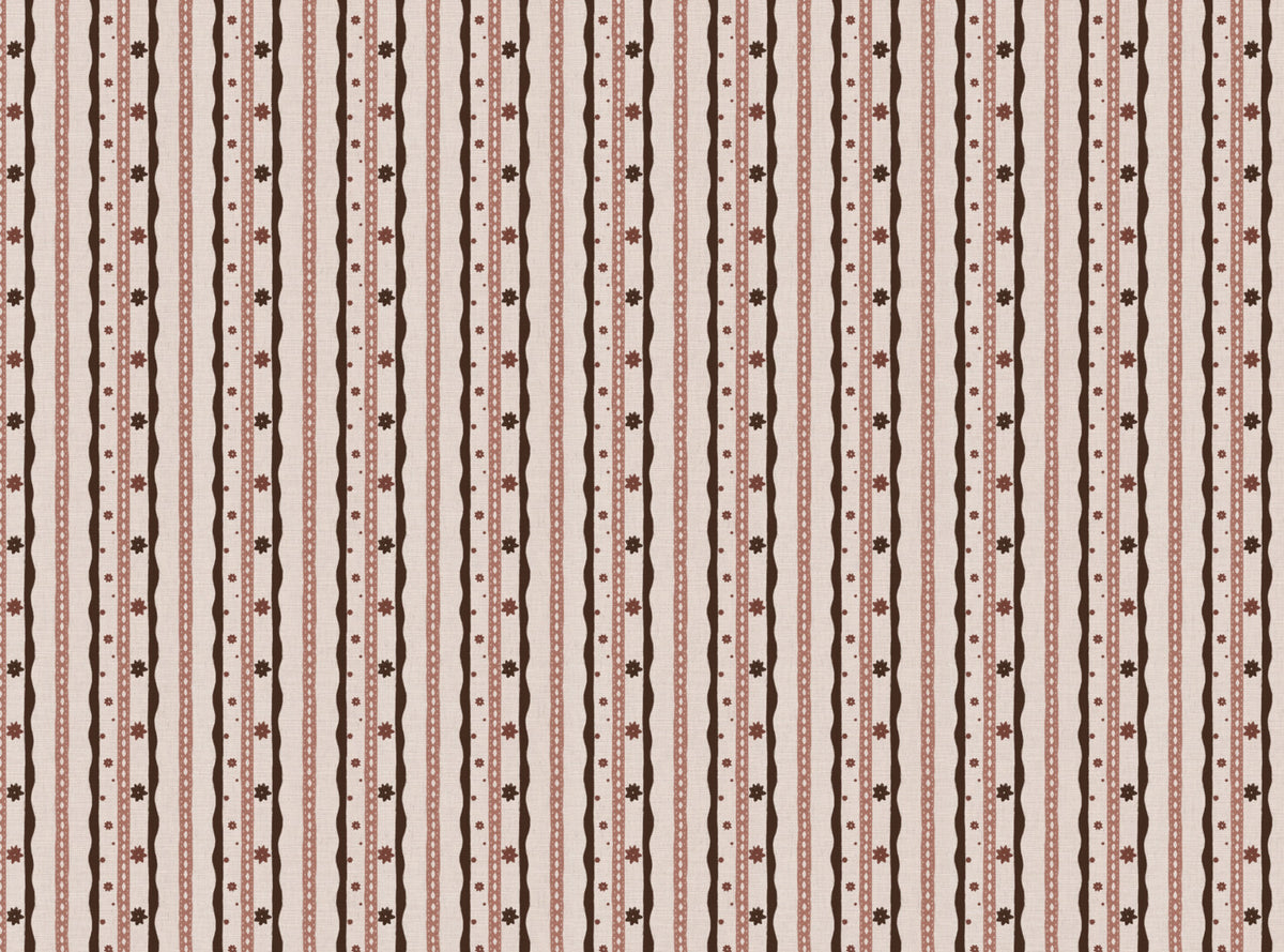 Rodeo stripe printed cotton, linen union fabric in cocoa