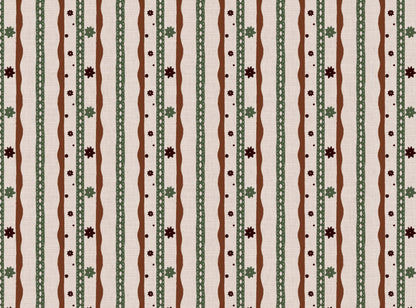 Rodeo stripe printed cotton, linen union fabric in Rust and Green