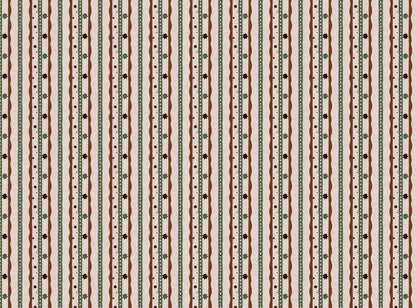 Rodeo stripe printed cotton, linen union fabric in Rust and Green