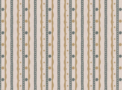 Rodeo stripe printed cotton, linen union fabric in Yellow and Blue