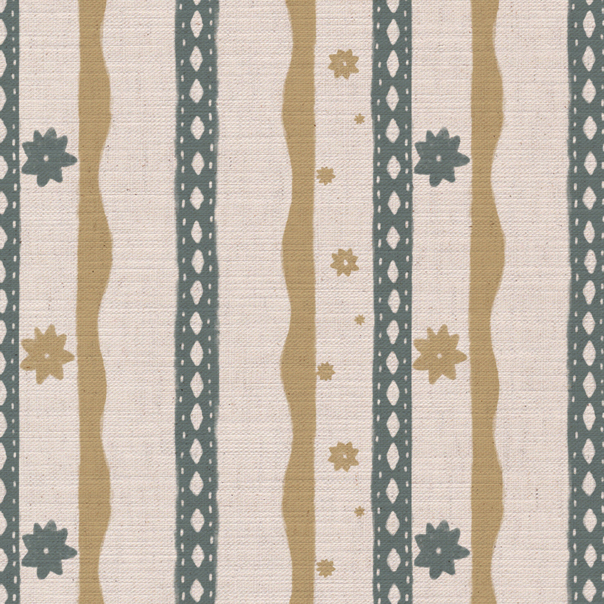 Rodeo stripe printed cotton, linen union fabric in Yellow and Blue
