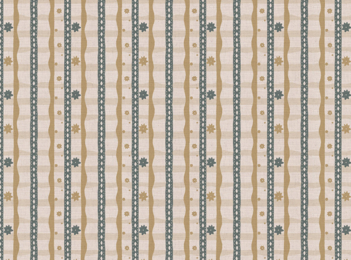 Rodeo check printed cotton, linen union fabric in Yellow and Blue