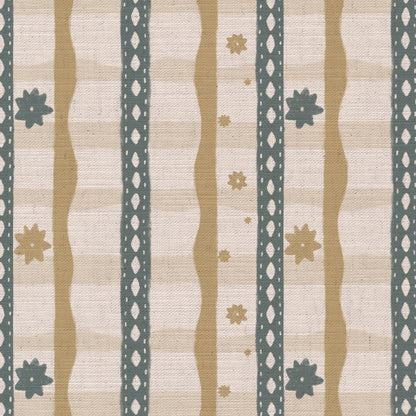Rodeo check printed cotton, linen union fabric in Yellow and Blue
