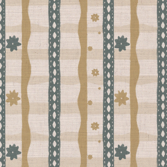 Rodeo check printed cotton, linen union fabric in Yellow and Blue