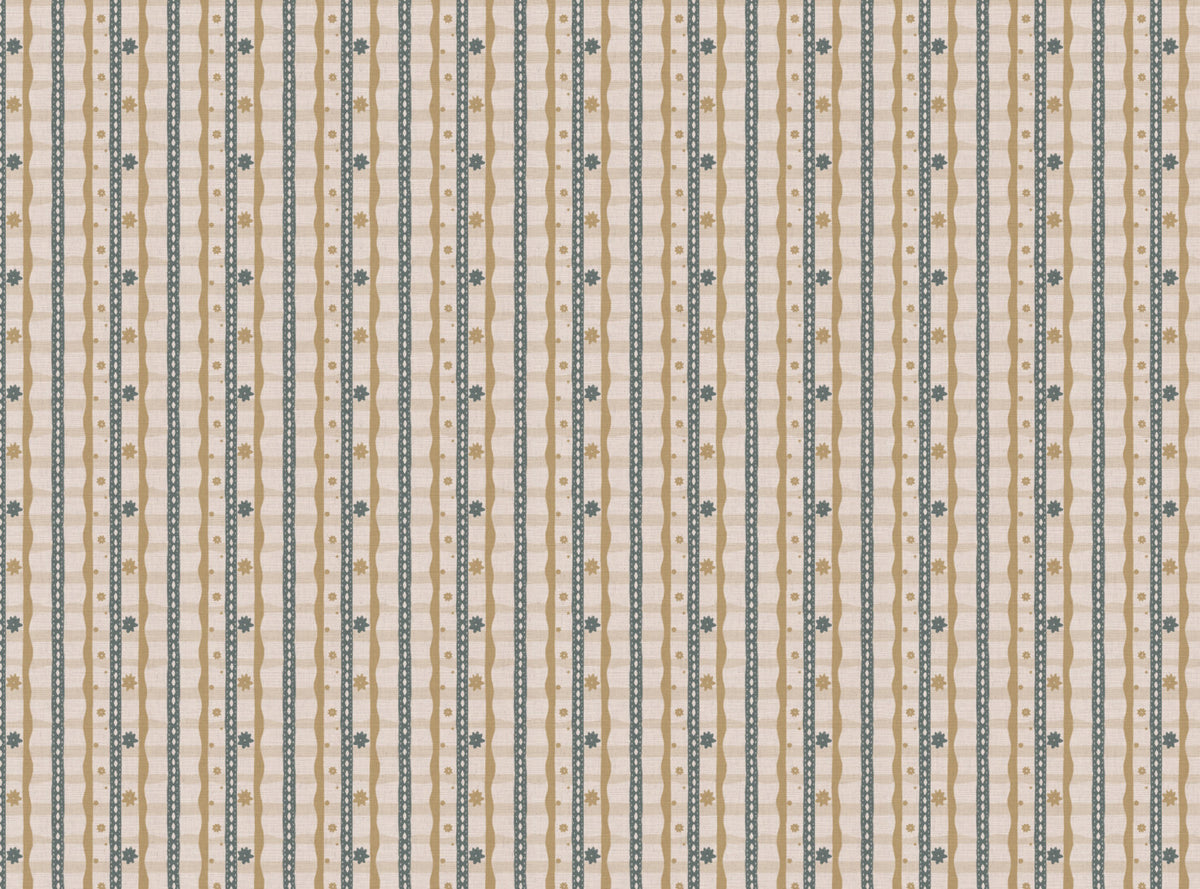 Rodeo check printed cotton, linen union fabric in Yellow and Blue