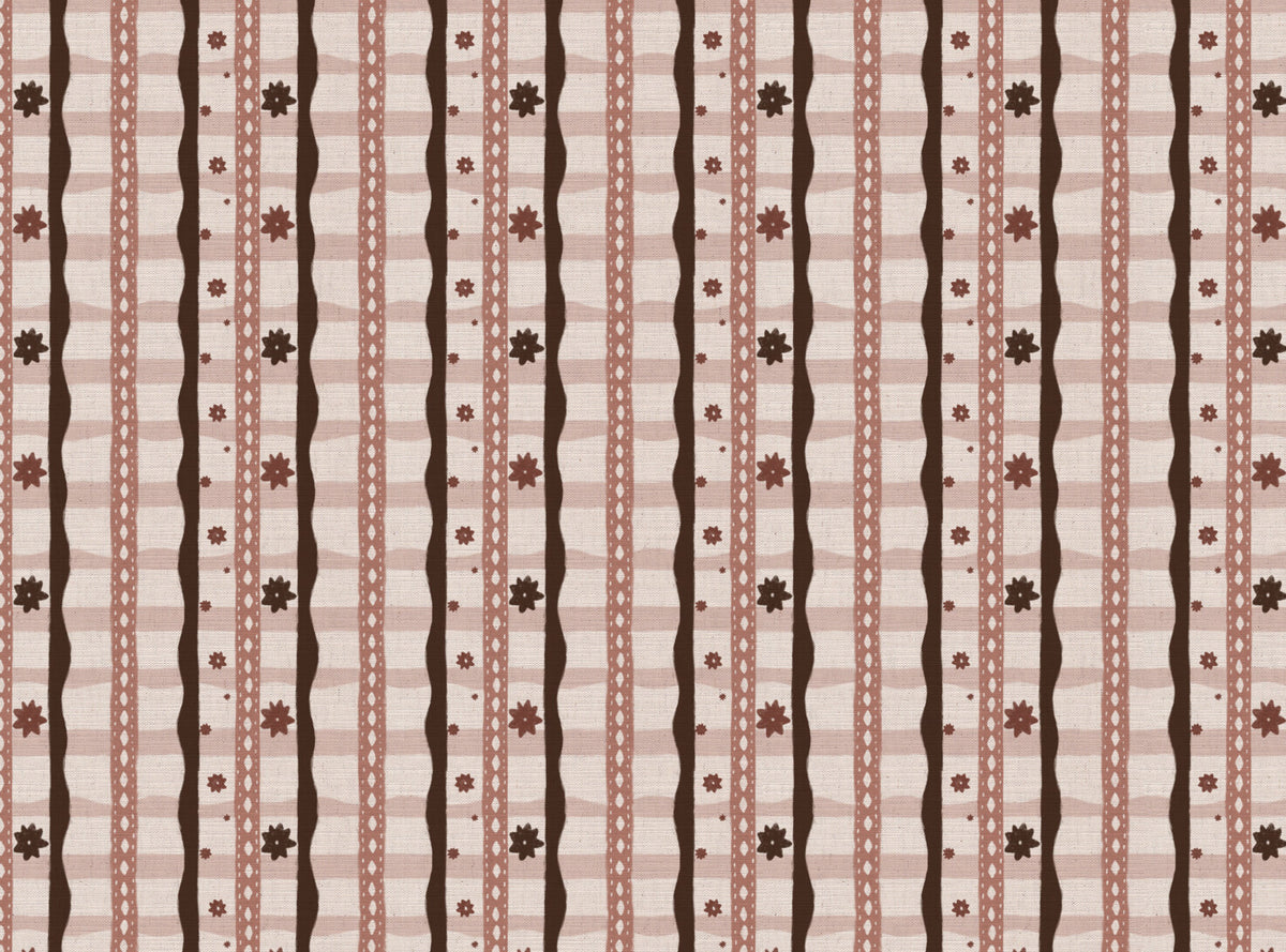 Rodeo check printed cotton, linen union fabric in Cocoa