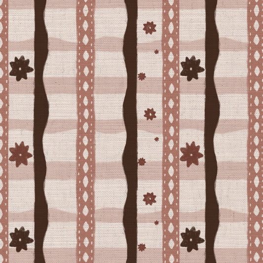 Rodeo check printed cotton, linen union fabric in Cocoa