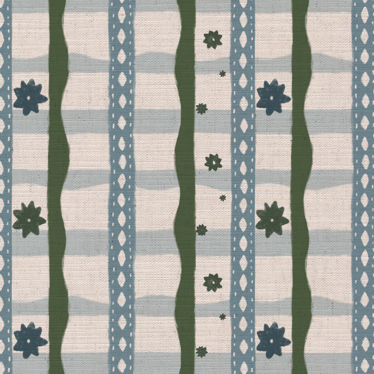 Rodeo check printed cotton, linen union fabric in Blue and Green