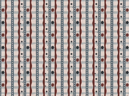 Rodeo check printed cotton, linen union fabric in Red and Blue