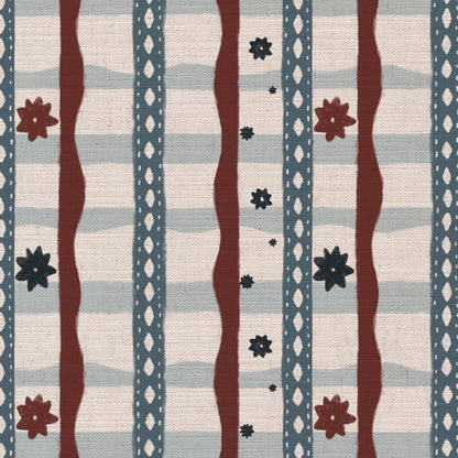 Rodeo check printed cotton, linen union fabric in Red and Blue