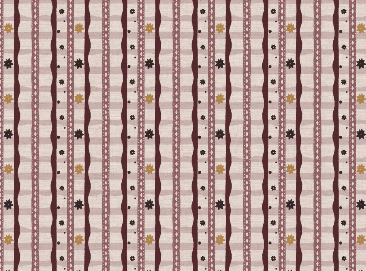 Rodeo check printed cotton, linen union fabric in Pink