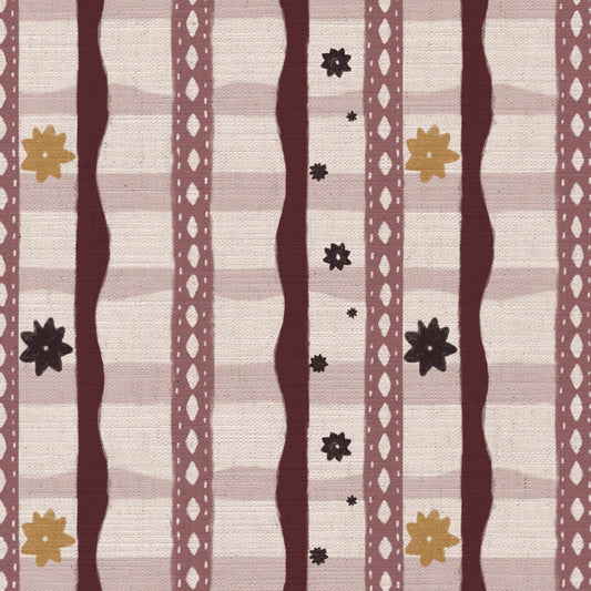 Rodeo check printed cotton, linen union fabric in Pink