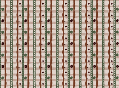 Rodeo check printed cotton, linen union fabric in Rust and Green