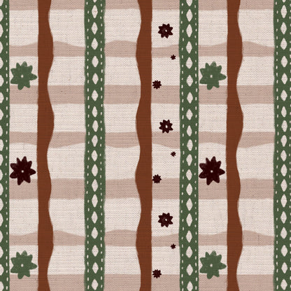 Rodeo check printed cotton, linen union fabric in Rust and Green