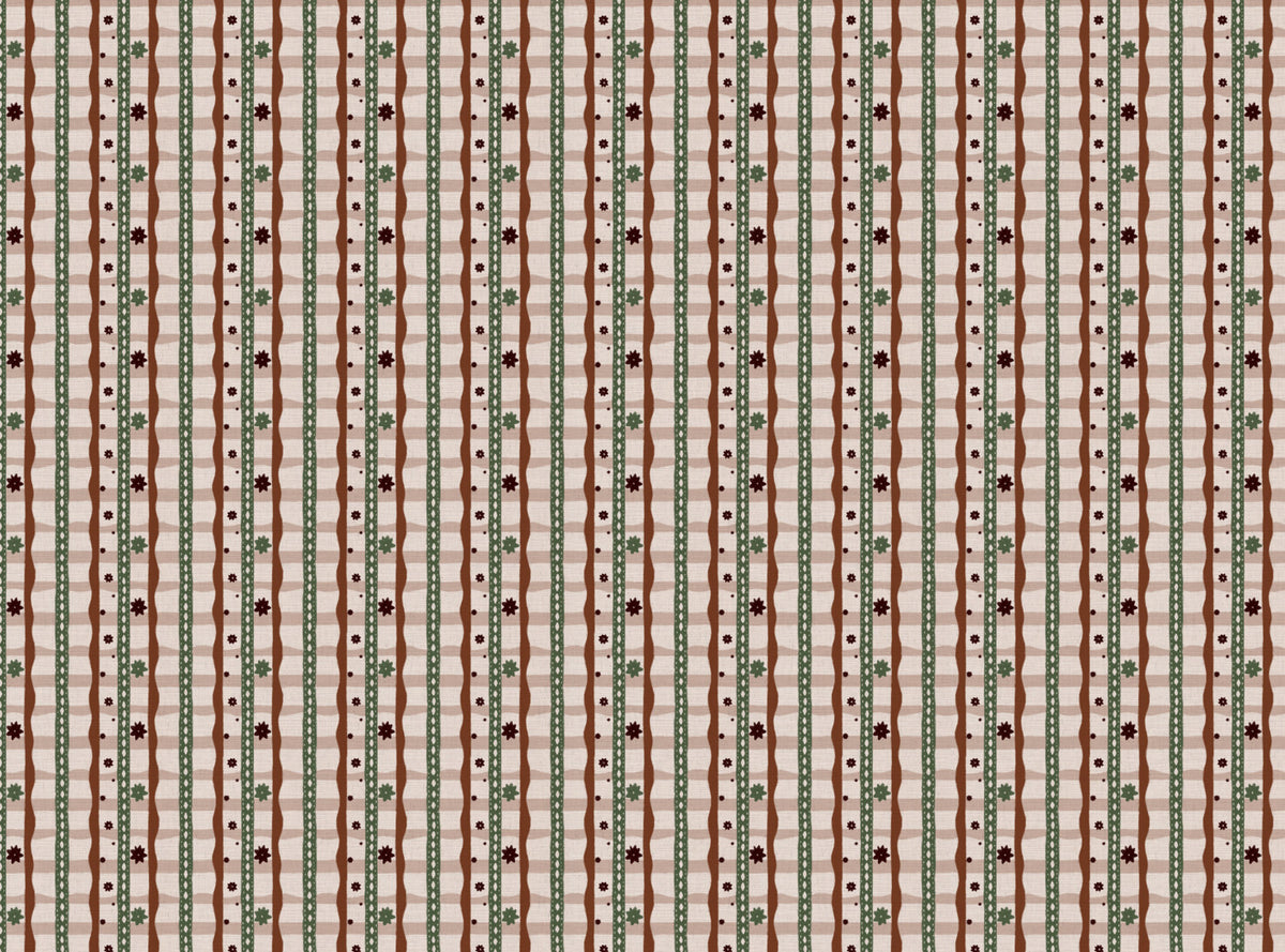Rodeo check printed cotton, linen union fabric in Rust and Green